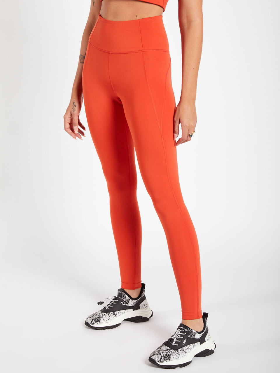 MICHI Women's Velocity Pocket Leggings, Fire Orange/Ivory, XS at